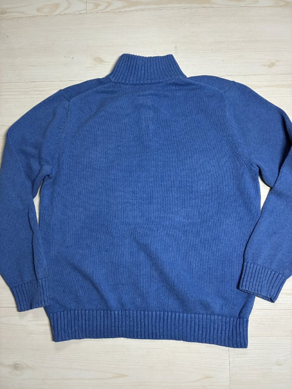 LL Bean Men's M Regular Blue Cotton 1/4 Zip Ribbed Knit Sweater - Picture 3 of 7
